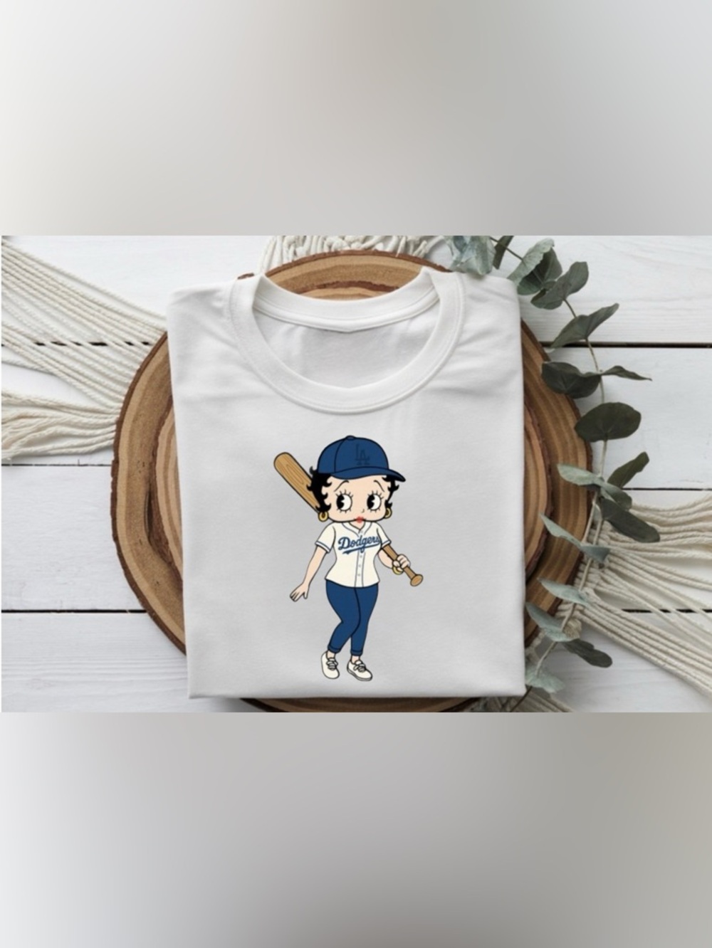 Betty Boop Dodgers Shirt Baseball Graphic Tee Cute Fan White Top